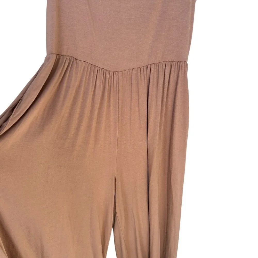 Ooh La Luxe Womens‎ Jumpsuit Mauve Tan M Wide Leg Lounge Boho Chic Minimalist